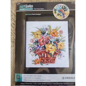 Cross Stitch kit Crossstitch Artiste Fresh Flower Basket #1088749 Zweigart Bird